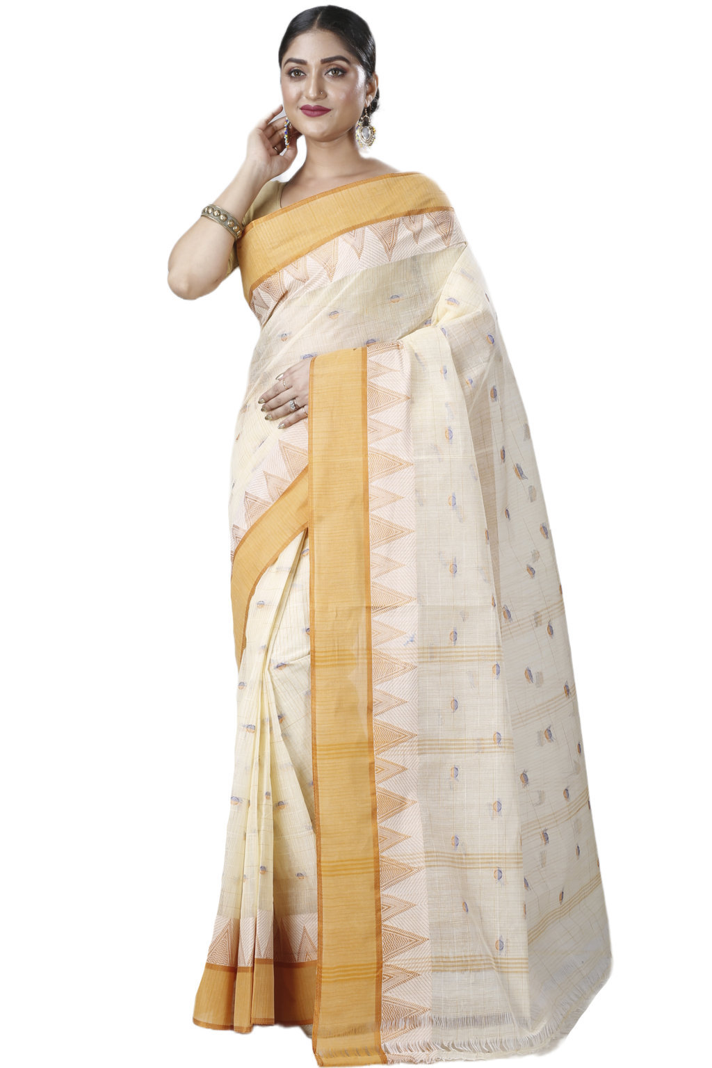Yellow Pure Cotton Ishvari Tant Saree (1082)